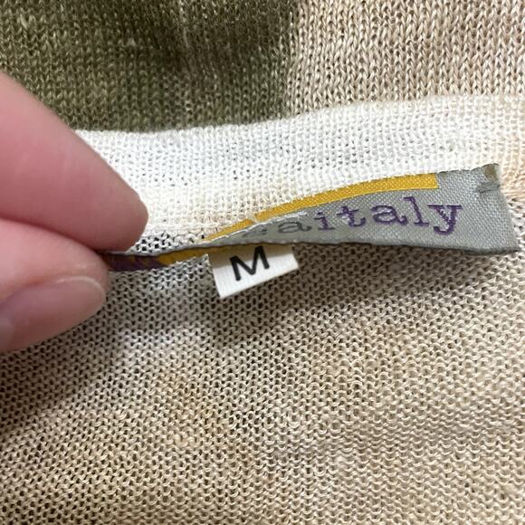 Melarosa Italy Linen Printed V-Neck Sweater Watercolor Size Medium Artsy Unique - Picture 9 of 10